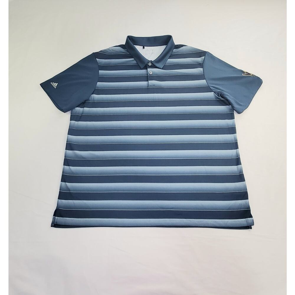 Adidas Sz XL Golf Polo Shirt Mens Blue Striped Performance Short Sleeve CA2